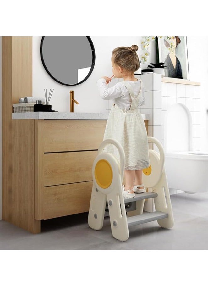 Arabest كرسي أطفال قابل للطي لحوض الحمام، كرسي قابل للتعديل بثلاث درجات لتدريب الأطفال على استخدام المرحاض مع مقابض، كرسي مساعد لطاولة المطبخ للأطفال، سلم بلاستيكي للأطفال الصغار - Image 2