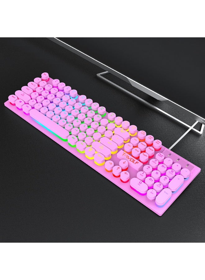 T-WOLF T80 Gaming Keyboard - Illuminated Retro Round Keycap Wired E-Sports Keyboard - Image 1