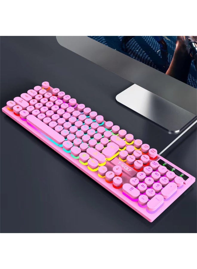 T-WOLF T80 Gaming Keyboard - Illuminated Retro Round Keycap Wired E-Sports Keyboard - Image 2