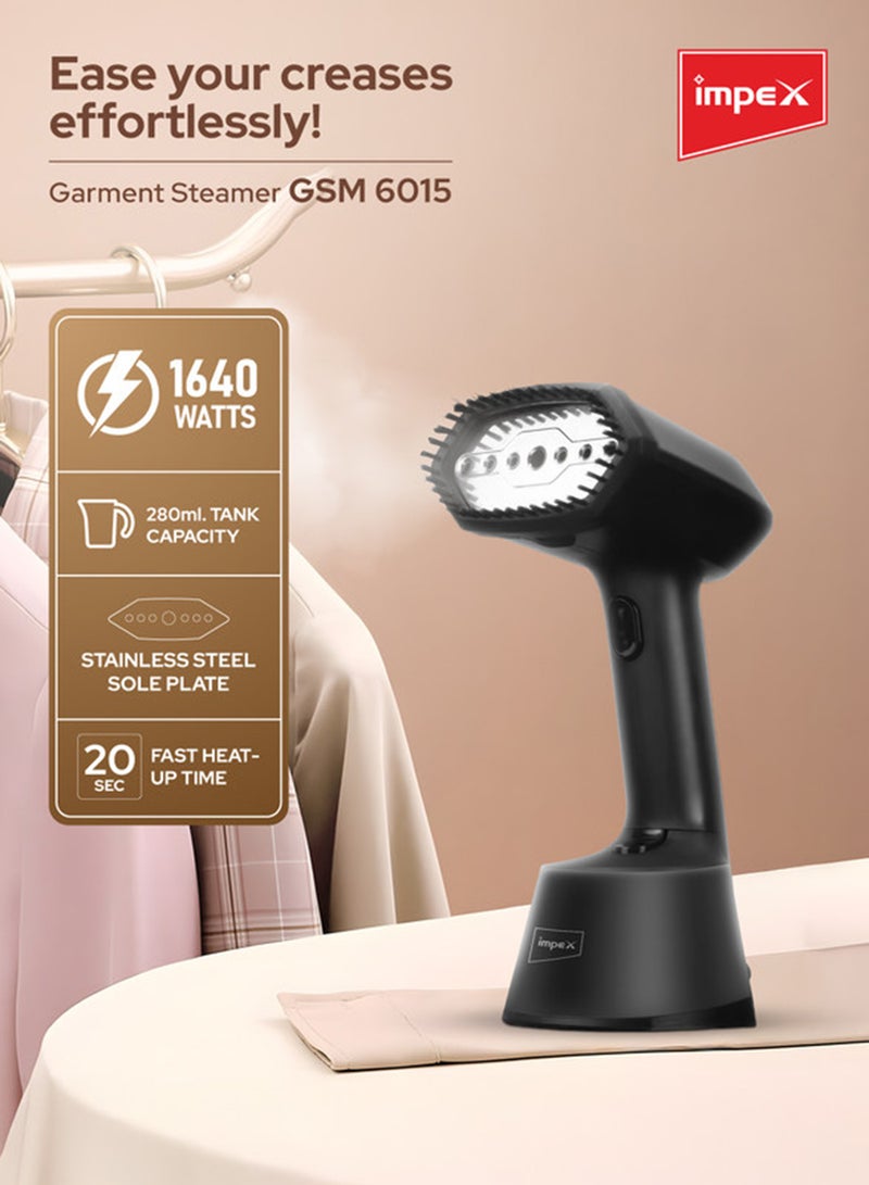 Impex Handheld Garment Steamer | Portable Steam Iron for Clothes | Clothes Steamer with Powerful Burst Steam | 20-Seconds Fast Heat-Up Wrinkle Remover | Stainless Steel Soleplate | Detachable Brush | Overheat Protection | 1640 Watts | GSM6015 360 ml 1640 W GSM6015 Black - Image 3