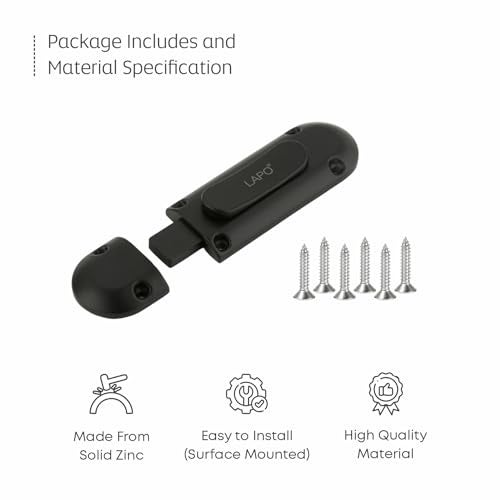 LAPO 2 Piece Door Latches, Chitkani, Latch Lock for Bathroom, Baby Latch Stopper for Bedroom, Balcony, Storeroom (Material- Zinc, Black Finish, 3 Years Warrany)-YOT - Image 4