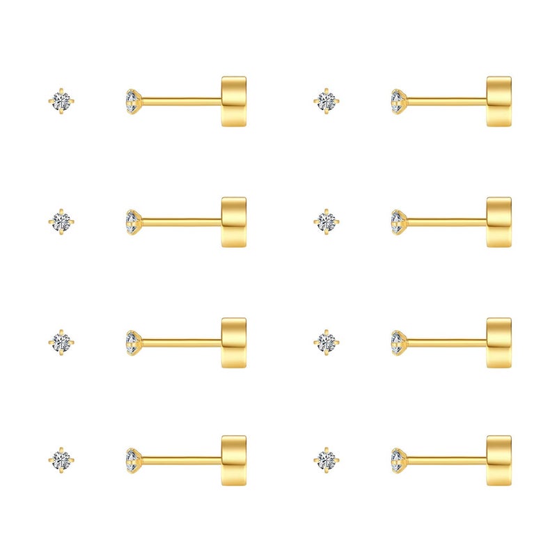 FOSIR 2mm Tiny Hypoallergenic Flat Back Earrings for Women Men 14K Gold Plated Stainless Steel Stud Earrings Cubic Zirconia Studs Cartilage Earrings for Sensitive Ears - Image 1