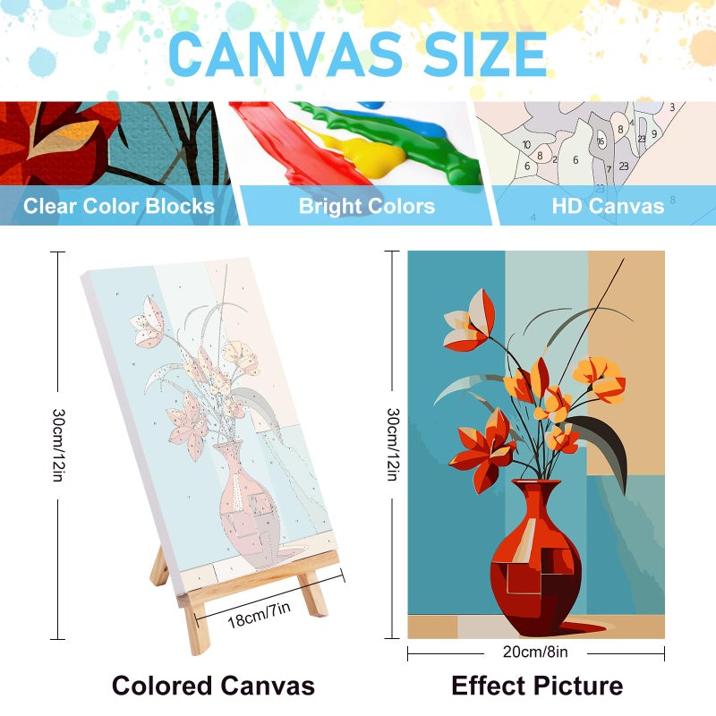 Offito 4 Pack Framed Paint by Numbers Kit for Adults Beginners with Wooden Easel, Flowers Easy Paint by Number Kit with Frame, Watercolor Adult Paint by Number Framed Canvas (8 * 12 Inch) - Image 3