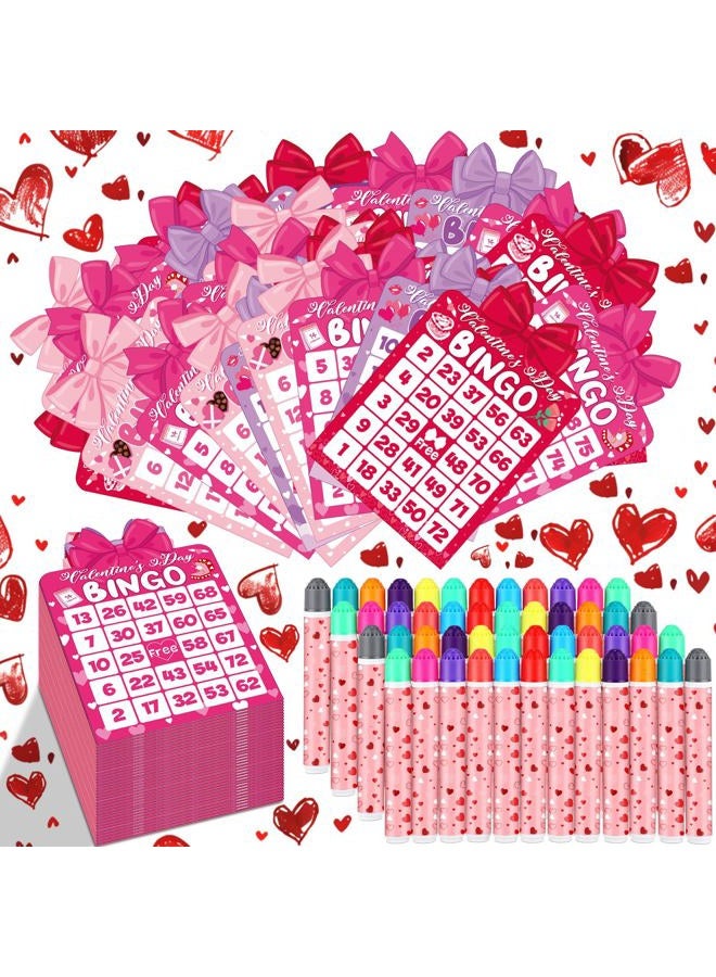 Eersida 192 Pack Bingo Game Cards and 0.4 oz Dot Daubers Set Includes 144 Bingo Cards and 48 Dot Markers Game Supplies Set for Gifts Party Favor Supplies Family Play Night (Valentine's Day) - Image 1