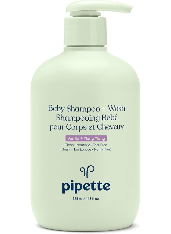 Pipette Baby Shampoo and Body Wash - Vanilla + Ylang Ylang, Tear-Free Bath Time, Hypoallergenic, Moisturizing Plant-Derived Squalane, Non-Toxic, Sulfate Free, 11.8 fl oz - Image 1