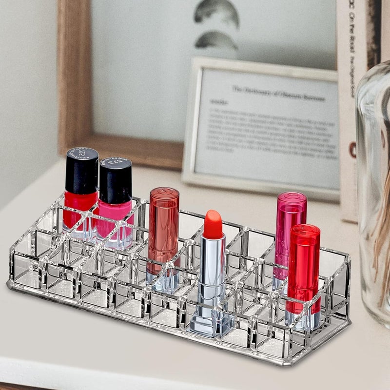 Inditradition 24 Slot Acrylic Lipstick Organizer For Lipgloss Nail Polish and Nail Paint Bottle Storage Transparent 9 x 36 x 2 Inches - Image 2