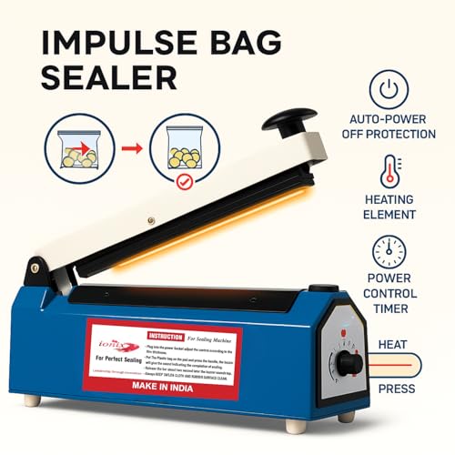 IONIX Sealing Machine for Food Packets | 1 Year Warranty, 8 Inch | Packet Sealer Machine, Packing Machine Sealing, Plastic Sealing Machine, Heavy metal Body From Full Customer Support (Blue - 200mm) - Image 3