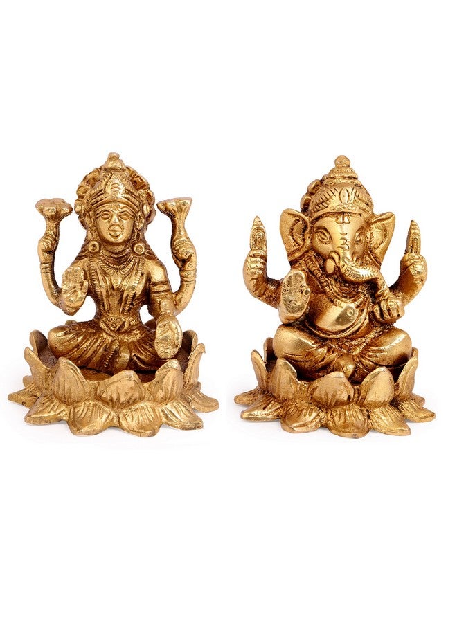 Kartique Brass Laxmi Ganesh Idol Set for Home Décor, Gift, Showpiece - 3 Inch Height, Intricate Design - Image 1