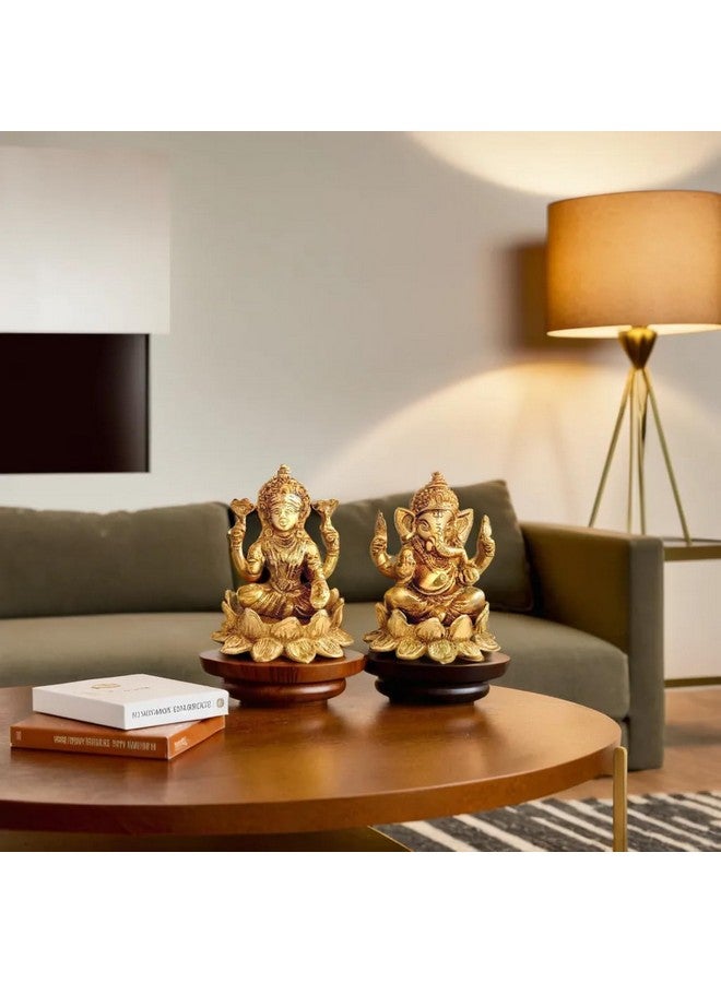 Kartique Brass Laxmi Ganesh Idol Set for Home Décor, Gift, Showpiece - 3 Inch Height, Intricate Design - Image 2