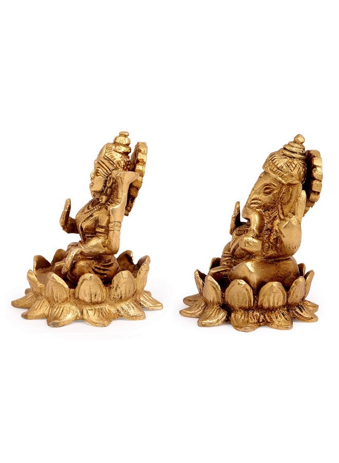 Kartique Brass Laxmi Ganesh Idol Set for Home Décor, Gift, Showpiece - 3 Inch Height, Intricate Design - Image 4