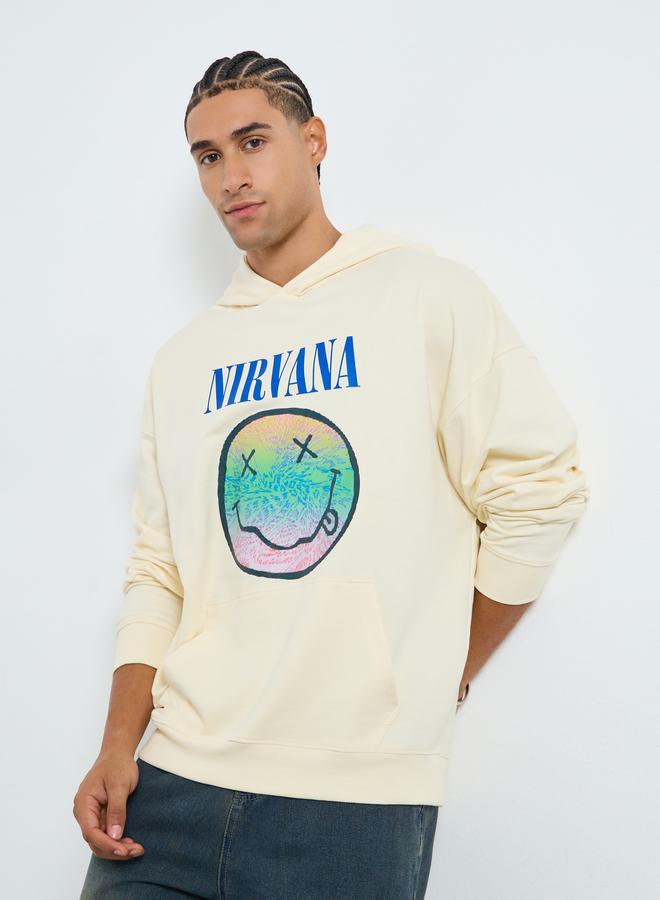 Styli Men Cream Nirvana Graphic Oversized Hoodie - Image 1