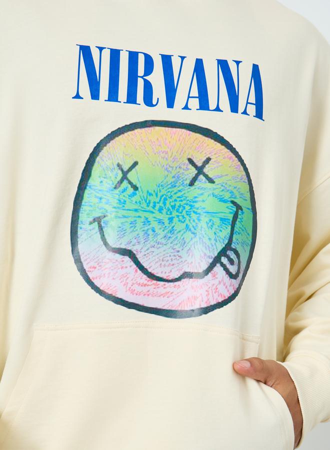 Styli Men Cream Nirvana Graphic Oversized Hoodie - Image 3