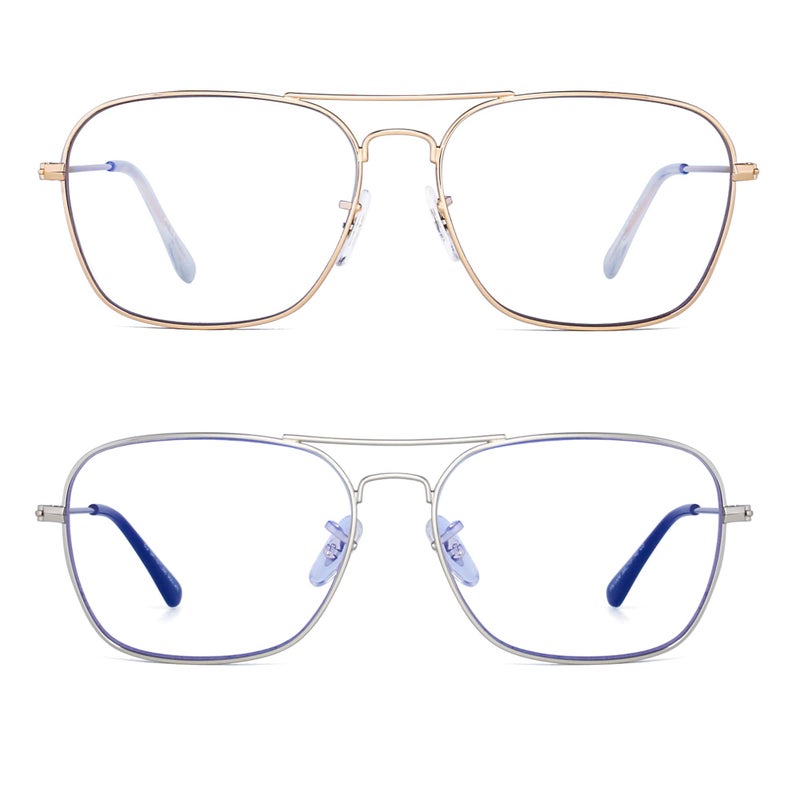 جم JM 2-Pack Aviator Glasses Women Frame Metal Frame Blue Light Lighting Computer Readers 1.75 (Gold & Silver) - Image 3