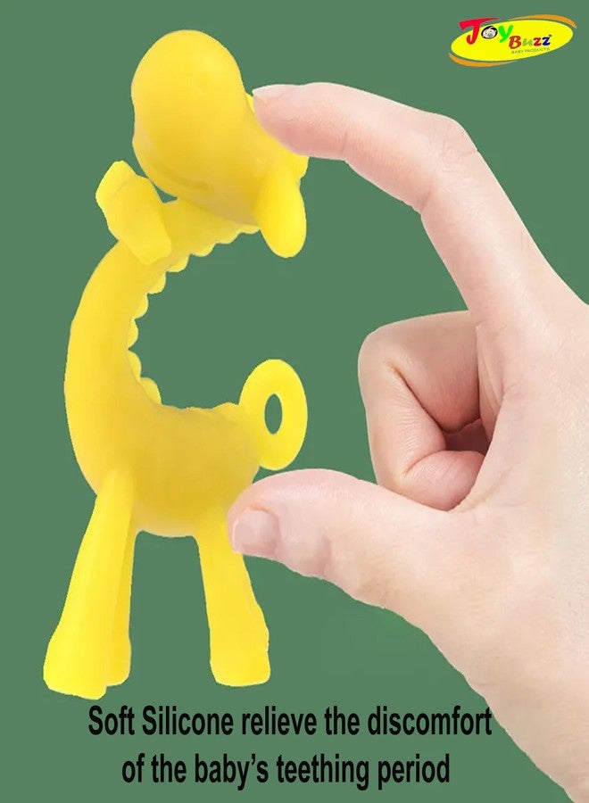 Joy Buzz Giraffe Shaped Teether for Babies 6+ Months - BPA Free Silicone Teething Toys for Infants | Safe and Soft Chewable Toy | Freezer and Dishwasher Safe | Ideal Gift for Baby Girls & Boys (Yellow) - Image 4
