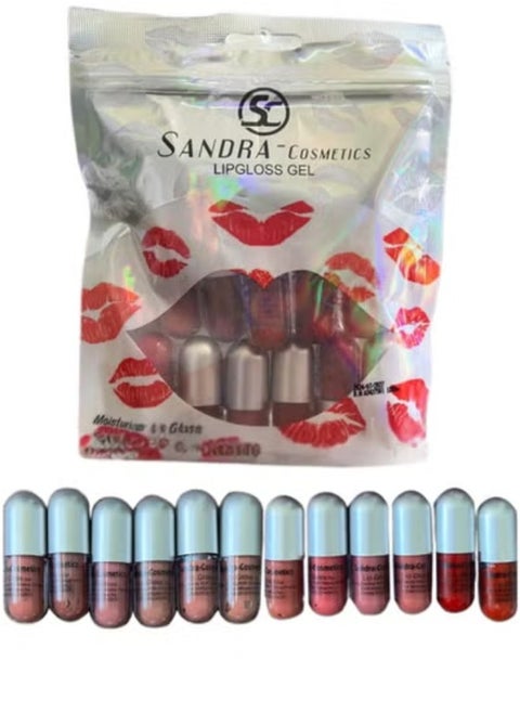 Sandra Colours Lip Gloss Gel Set 12, Matte and Shiny Lip Gloss, Non-Stick Cup Liquid Lipstick