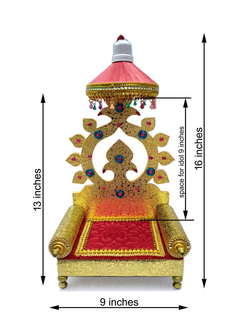 SHINDE EXPORTS Wooden Singhasan Throne with Umbrella/chatra and Light for god laddu Gopal Lord Thakur Pooja (13 inches) - Image 4