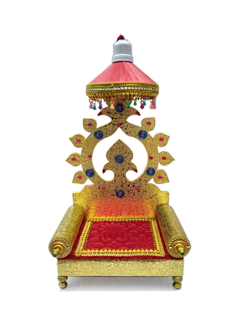 SHINDE EXPORTS Wooden Singhasan Throne with Umbrella/chatra and Light for god laddu Gopal Lord Thakur Pooja (13 inches) - Image 5