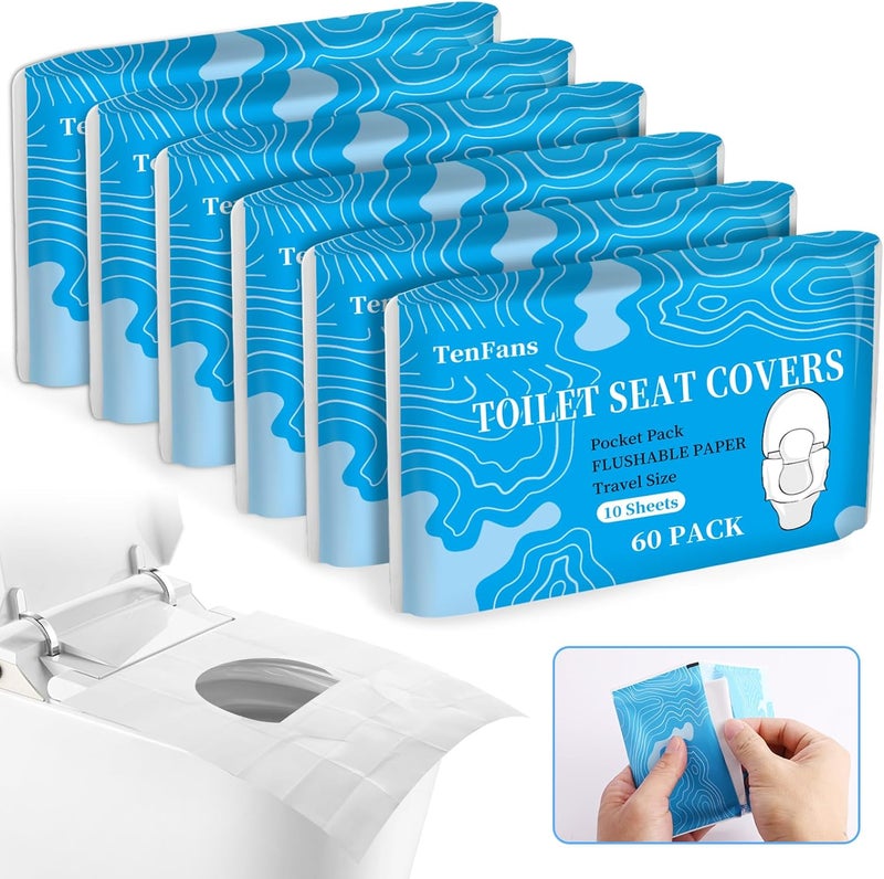 TenFans Toilet Seat Covers (60 pack), XL Flushable and Biodegradable Paper Cover Disposable for Adult and Kids’ Potty Training, Great for Airplane, Travel Seats, Public Restroom and Camping - Image 1
