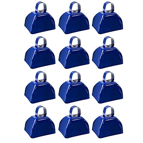 12 PCS Metal Cowbell with Handle FOVERN1 Blue Cowbell Bulk 3 Inch Mini Bells Noise Makers for Football Games Sporting Events New Years Eve Celebrating and More