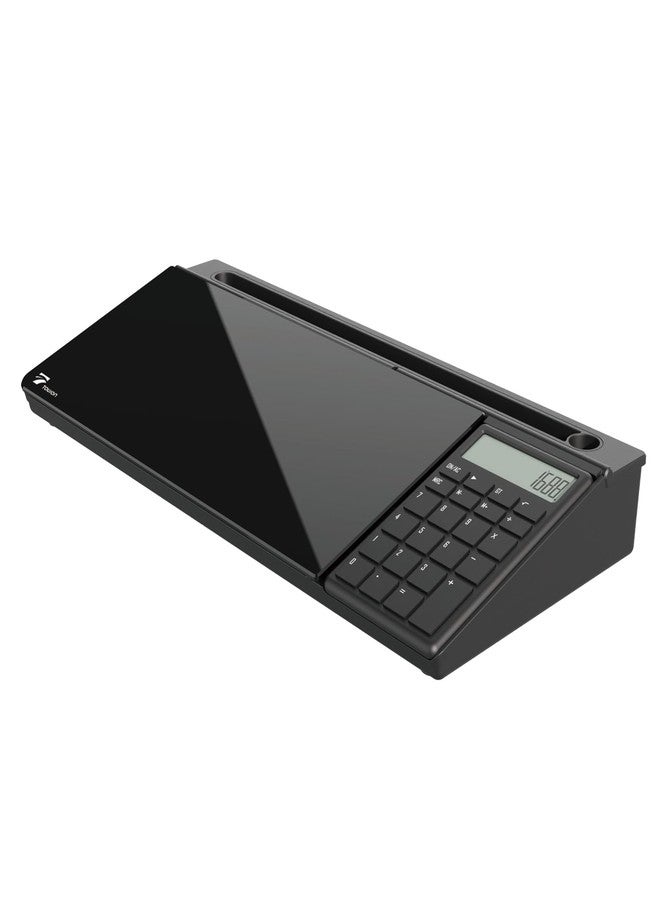 TOWON Desktop Glass Whiteboard with Basic Calculator, 12 Digit LCD Display, Desk Organizers with Accessories for Office, Home, School Supplies, Storage with Dry Erase Board Surface, Black, 17'' x 6'' - Image 2