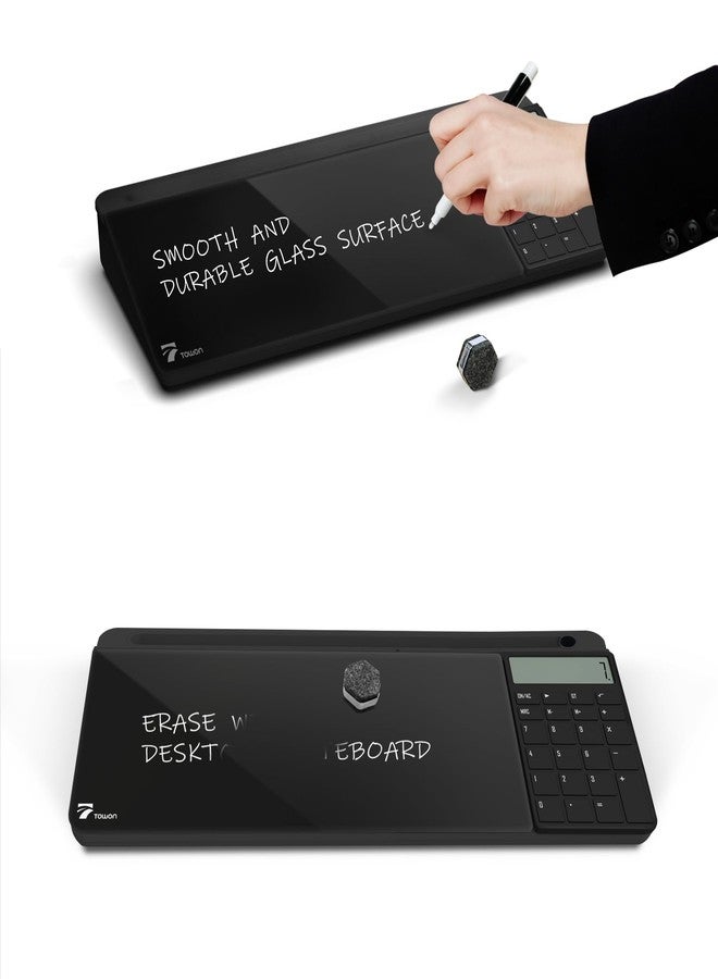 TOWON Desktop Glass Whiteboard with Basic Calculator, 12 Digit LCD Display, Desk Organizers with Accessories for Office, Home, School Supplies, Storage with Dry Erase Board Surface, Black, 17'' x 6'' - Image 5