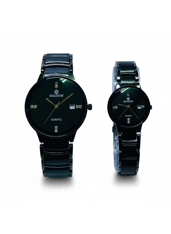 SHADOW Crimson Duo SD7113 Couple Wrist Watch Set for Men & Women, Quartz Analog, Black Dial, Black Plastic Strap, Date Display - Image 2
