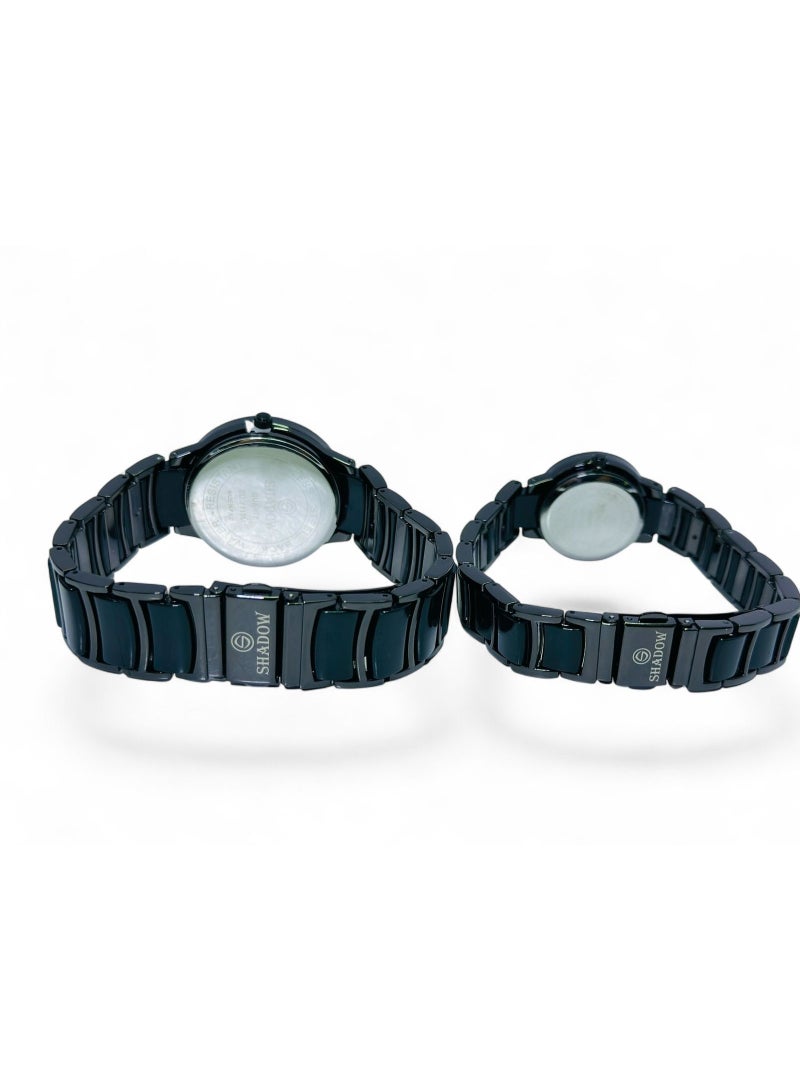 SHADOW Crimson Duo SD7113 Couple Wrist Watch Set for Men & Women, Quartz Analog, Black Dial, Black Plastic Strap, Date Display - Image 4