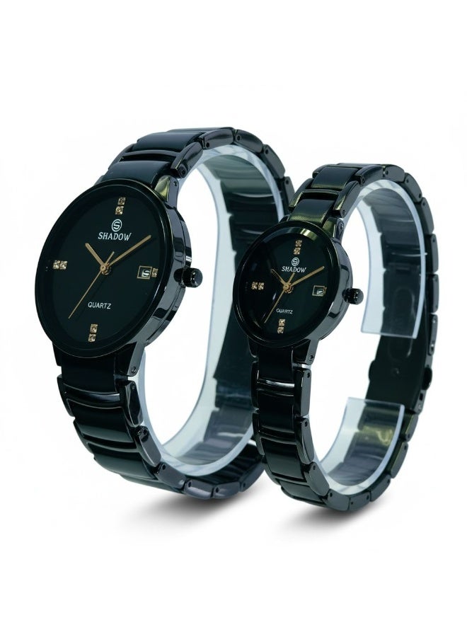 SHADOW Crimson Duo SD7113 Couple Wrist Watch Set for Men & Women, Quartz Analog, Black Dial, Black Plastic Strap, Date Display - Image 3