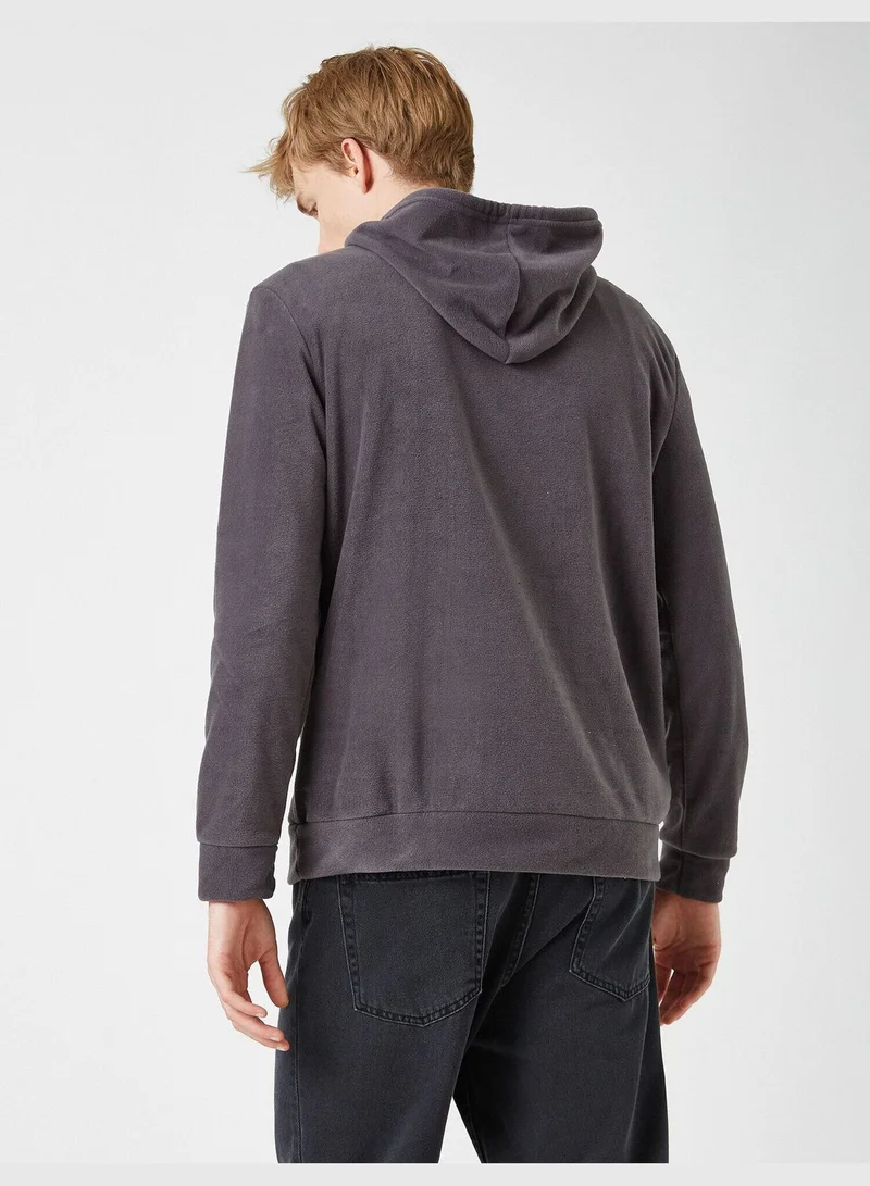 KOTON Kangaroo Pocket Hooded Slogan Printed Sweatshirt