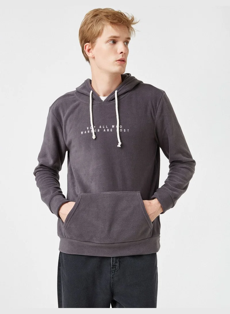 KOTON Kangaroo Pocket Hooded Slogan Printed Sweatshirt