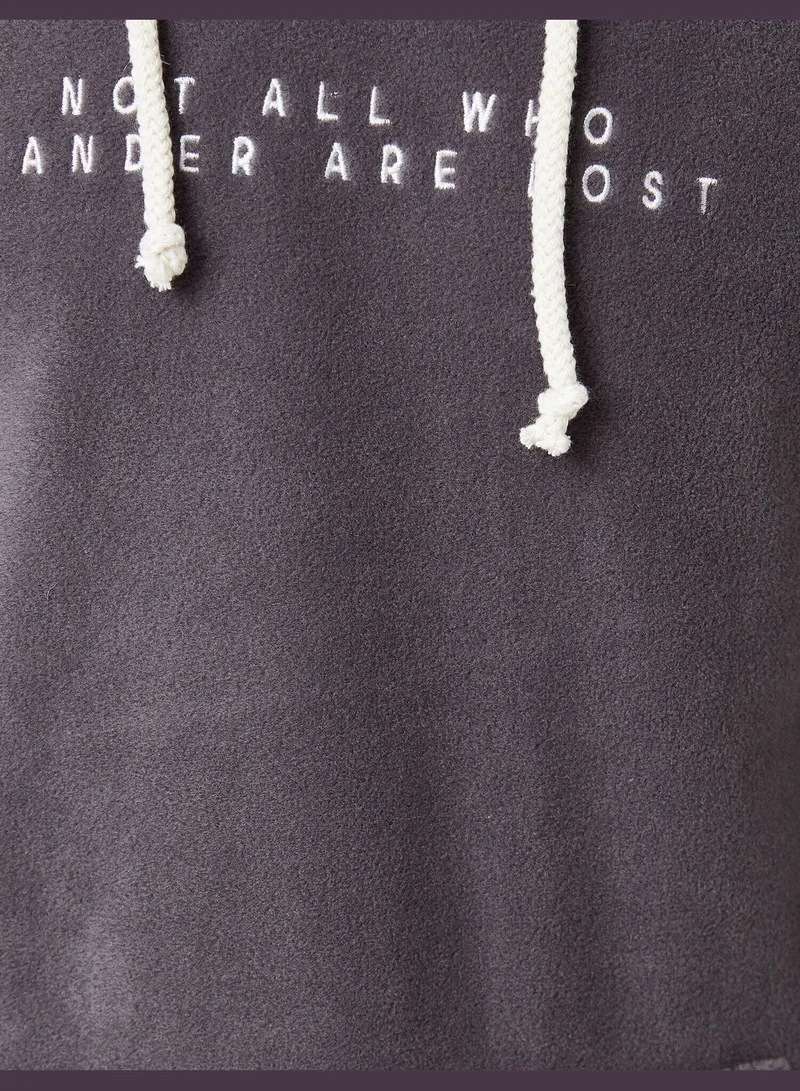 KOTON Kangaroo Pocket Hooded Slogan Printed Sweatshirt