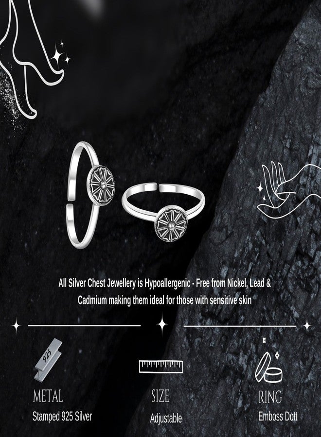 Silver Chest 925 Sterling Silver Oxidized Round Flower Design Toe Ring/Bichhiya For Women - Set of 2 - Image 4