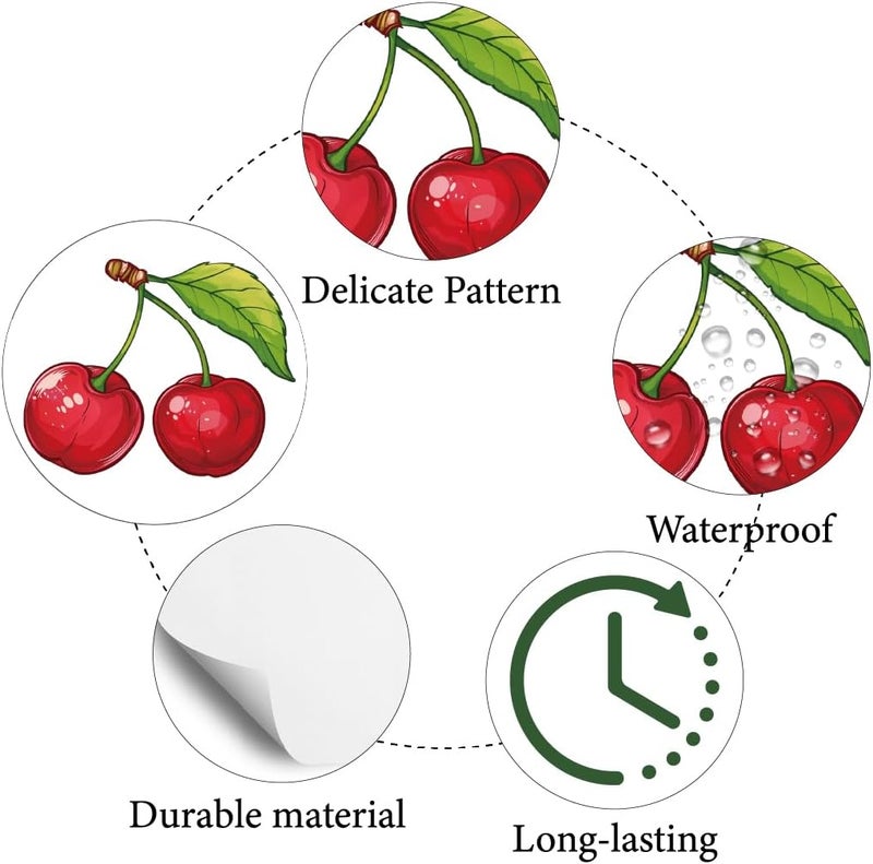 CREATCABIN 128Pcs Cherry Stickers Fruit Plastic Decal SelfAdhesive Waterproof Sticker Small Red Round Dot Bulk Cartoon Stickers for Art Craft Students Planner Classroom Water Bottle 25x25cm - Image 3