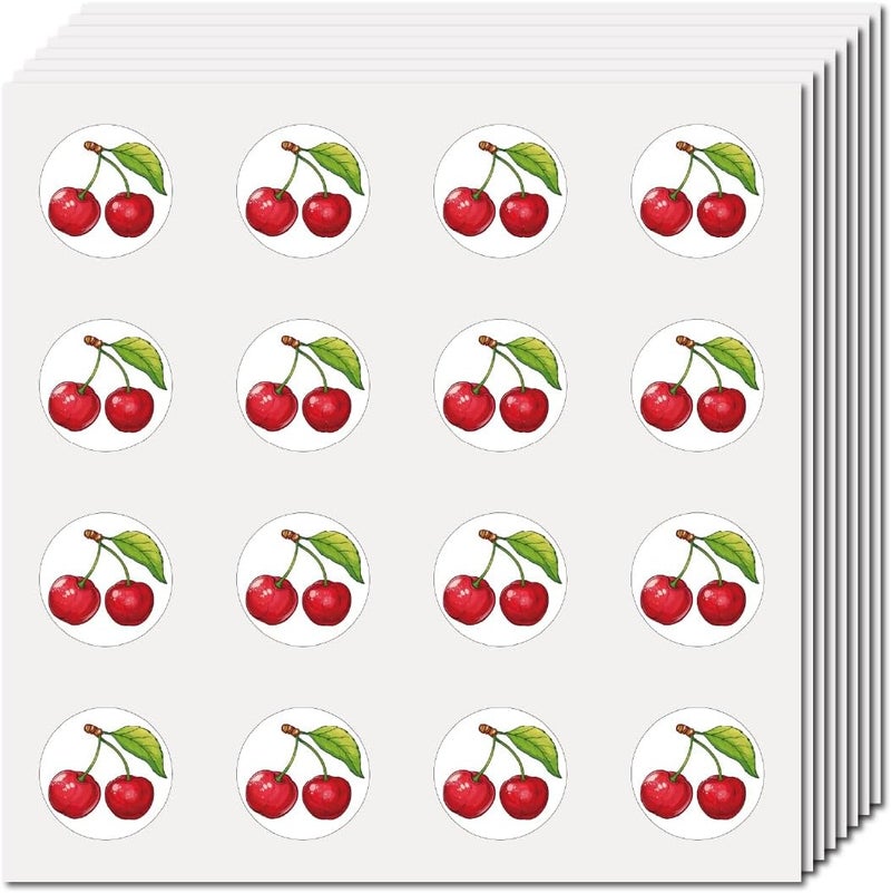 CREATCABIN 128Pcs Cherry Stickers Fruit Plastic Decal SelfAdhesive Waterproof Sticker Small Red Round Dot Bulk Cartoon Stickers for Art Craft Students Planner Classroom Water Bottle 25x25cm - Image 1