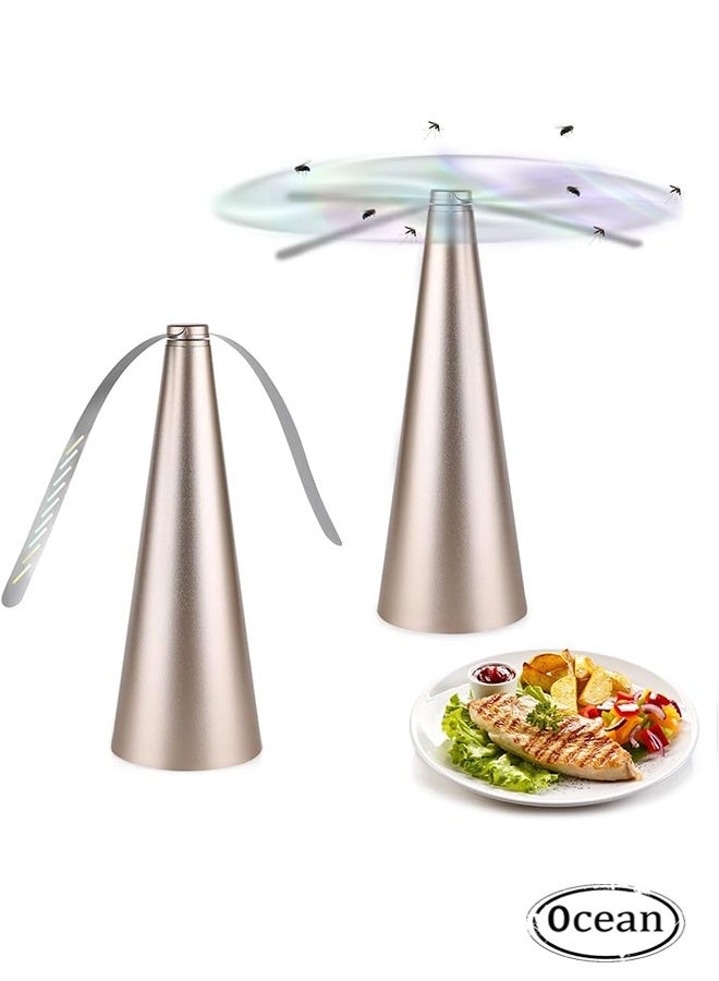 JS Fly Repellent Fan for Tables, Portable Fan Repellent, Fly Repellent Fan for Table Mosquito, Repellent Soft Wings Fly Fan for Kitchen, Restaurants, Outdoor (Gold) - Image 1