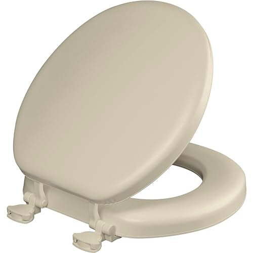 Mayfair Padded Toilet Seat, Cushioned Soft Vinyl over Wood Core Seat, Secure Hinges, Easy Clean, Round, Bone - Image 1