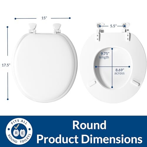 Mayfair Padded Toilet Seat, Cushioned Soft Vinyl over Wood Core Seat, Secure Hinges, Easy Clean, Round, Bone - Image 5