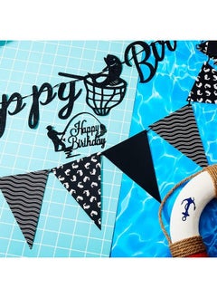 Tatuo 3 Pieces Fishing Birthday Banner Decoration Fisherman Cake Topper Triangle Banner Glitter Fishing Happy Birthday Cake Decoration For Men Boys Kids Black Go Fishing Theme Birthday Party Supplies  - Image 4