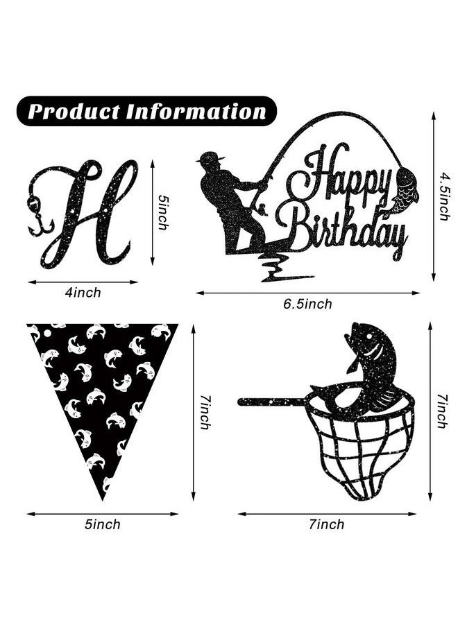 Tatuo 3 Pieces Fishing Birthday Banner Decoration Fisherman Cake Topper Triangle Banner Glitter Fishing Happy Birthday Cake Decoration For Men Boys Kids Black Go Fishing Theme Birthday Party Supplies  - Image 3