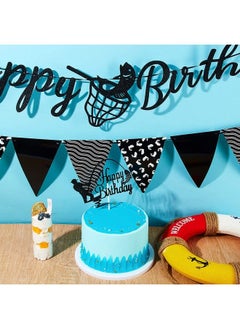 Tatuo 3 Pieces Fishing Birthday Banner Decoration Fisherman Cake Topper Triangle Banner Glitter Fishing Happy Birthday Cake Decoration For Men Boys Kids Black Go Fishing Theme Birthday Party Supplies  - Image 5