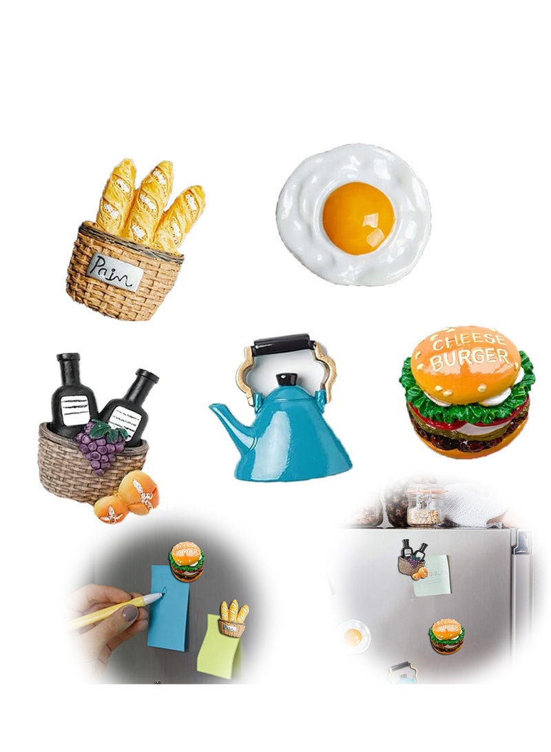 3D Fun Food Refrigerator Magnets - Decorative Simulated Food Ornaments & Message Stickers for Refrigerators, Whiteboards, Maps, Calendars, and More (Set of 5)  - Image 1