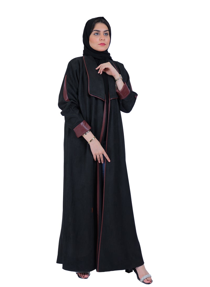 Bussma4u A Winter Abaya Made of Chamois, With Foldable Bracelets Made of Soft Burgundy Leather With a Matching Head Cover (scarf)  - Image 3