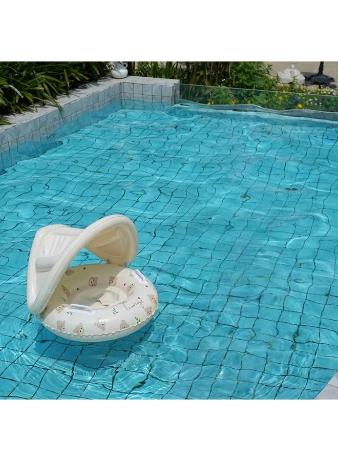 Baby Swimming Ring Inflatables with Detachable Canopy Sun Protection, Stripy Cartoon Float Seat with Handles for Boys Girls - Image 3