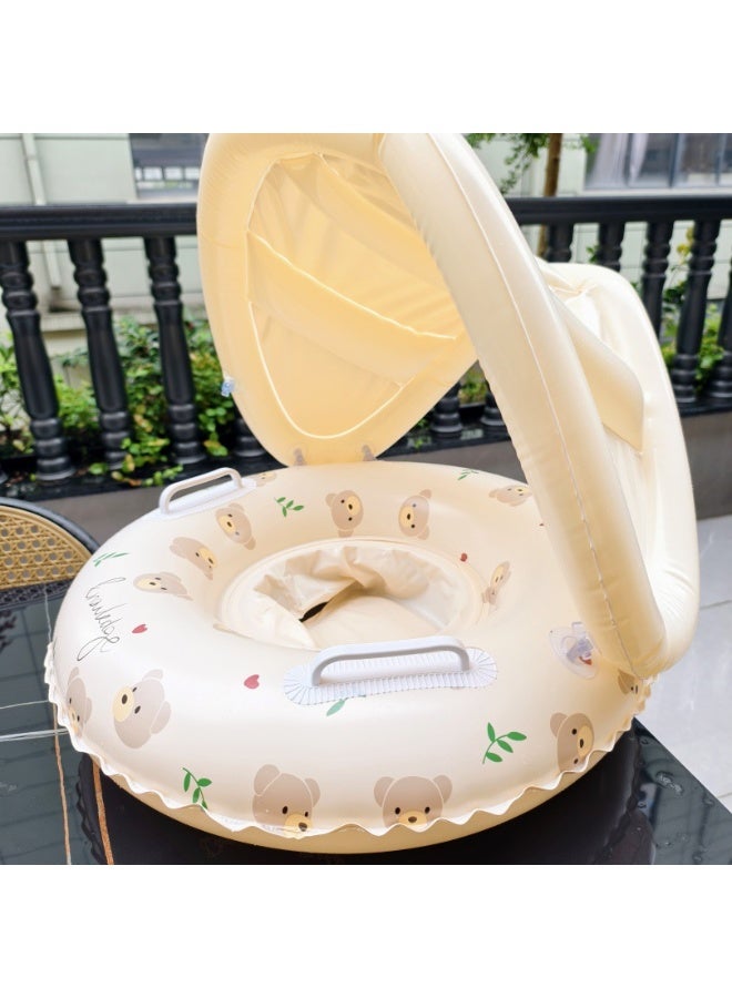 Baby Swimming Ring Inflatables with Detachable Canopy Sun Protection, Stripy Cartoon Float Seat with Handles for Boys Girls - Image 1