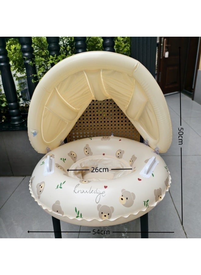 Baby Swimming Ring Inflatables with Detachable Canopy Sun Protection, Stripy Cartoon Float Seat with Handles for Boys Girls - Image 2