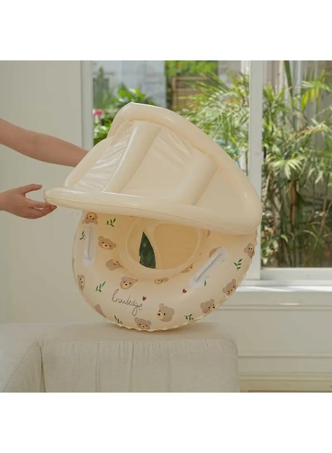 Baby Swimming Ring Inflatables with Detachable Canopy Sun Protection, Stripy Cartoon Float Seat with Handles for Boys Girls - Image 4