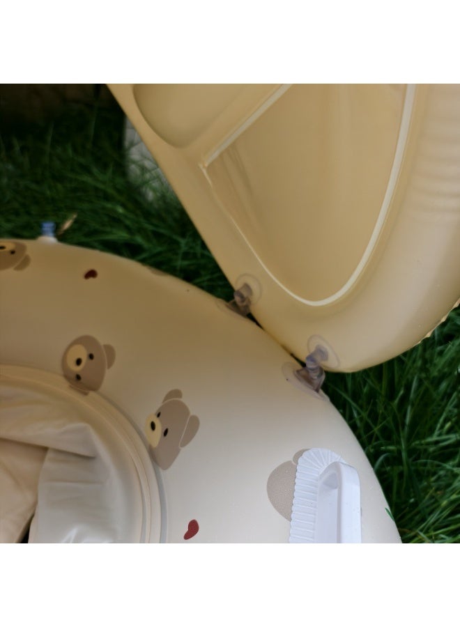 Baby Swimming Ring Inflatables with Detachable Canopy Sun Protection, Stripy Cartoon Float Seat with Handles for Boys Girls - Image 5