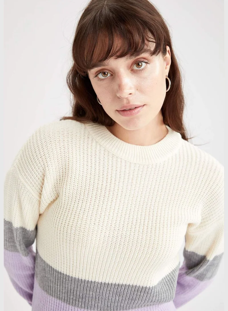 ديفاكتو Multi Coloured Long Sleeve Crow Neck Sweater