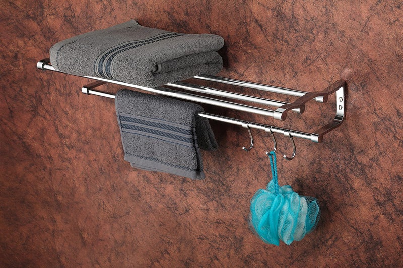 iSTAR Stainless Steel Multi useTowel Rack for Bathroom | Towel Stand | Towel Hanger | Chrome Finish Luxury Bathroom Accessories (24 Inch) (Pack of 1, Silver) - Image 2