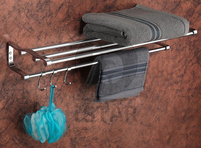 iSTAR Stainless Steel Multi useTowel Rack for Bathroom | Towel Stand | Towel Hanger | Chrome Finish Luxury Bathroom Accessories (24 Inch) (Pack of 1, Silver) - Image 1